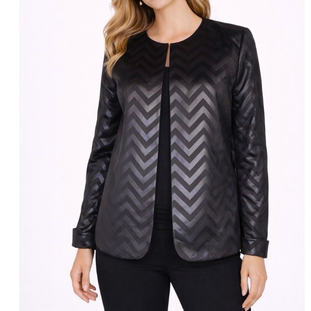 Tahari Arthur Levine blazer chevron pattern two toned black jacket career 10P